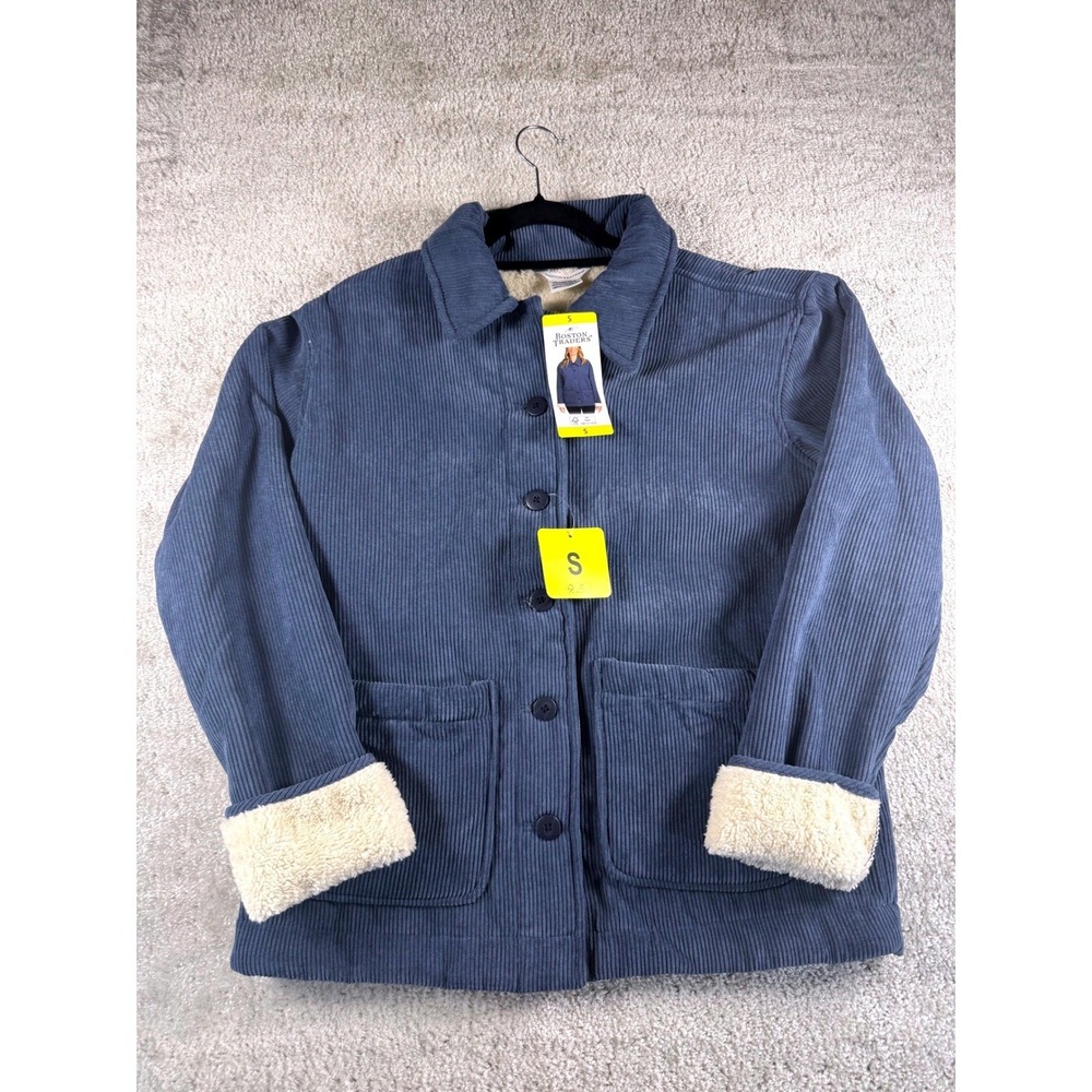 Boston Traders Navy Blue Corduroy Sherpa Lined Shacket Jacket Womens Small NWT